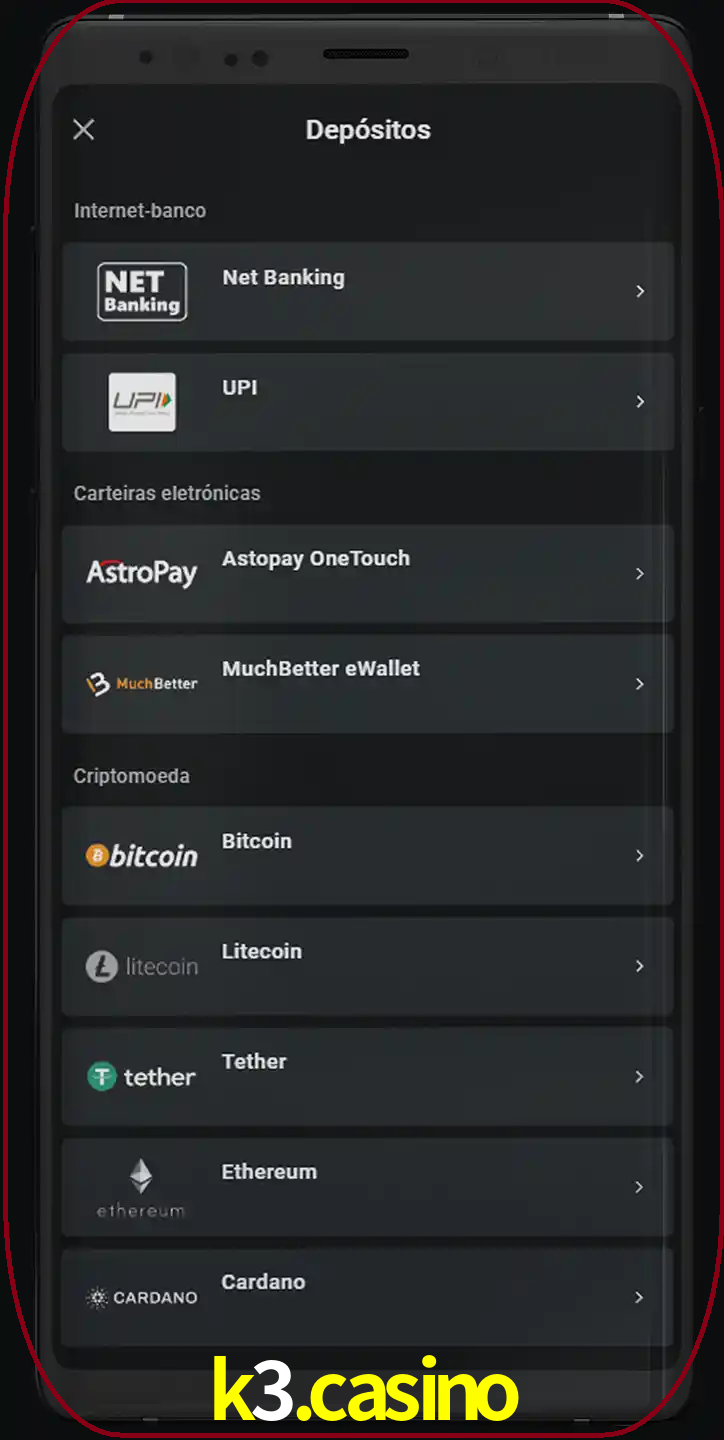 Você pode usar métodos alternativos de depósito.